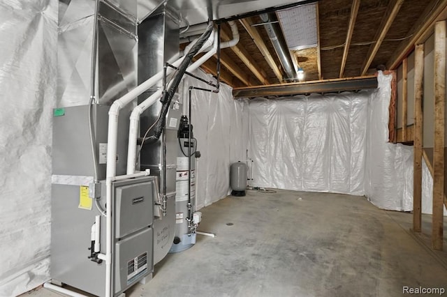 unfinished below grade area featuring heating unit