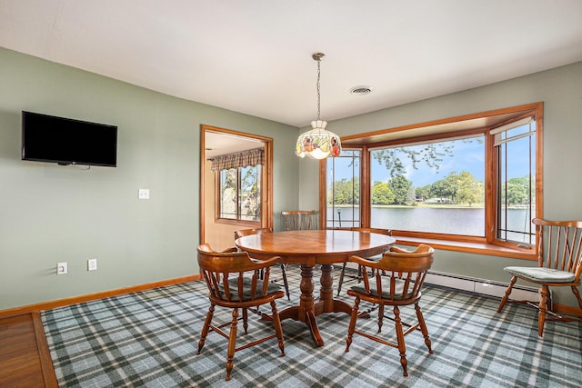 222 Crockett Dr, Quincy, MI 49082 - dining room with baseboard heating and a water view