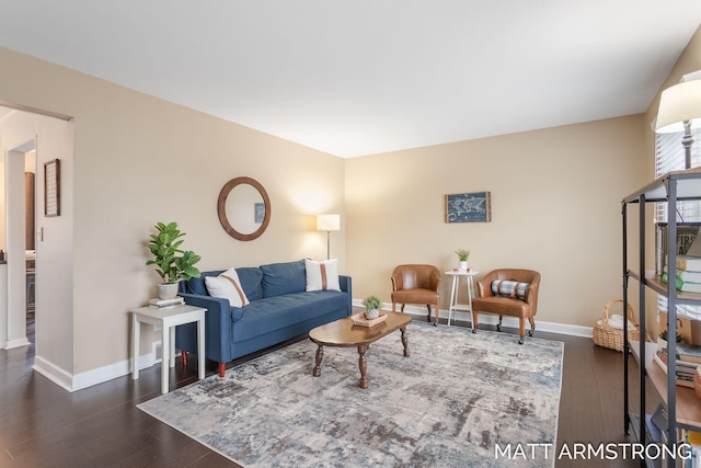 living room with baseboards and wood finished floors