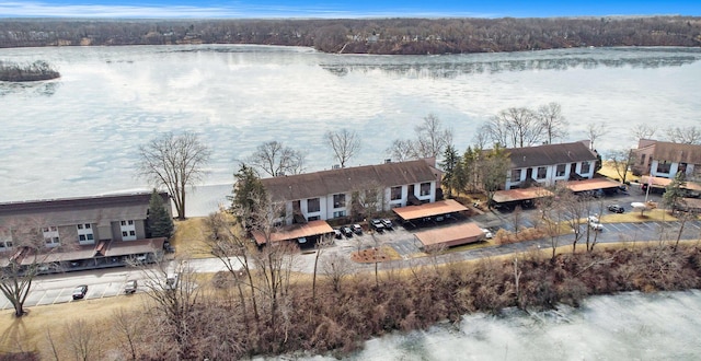 aerial view featuring a water view