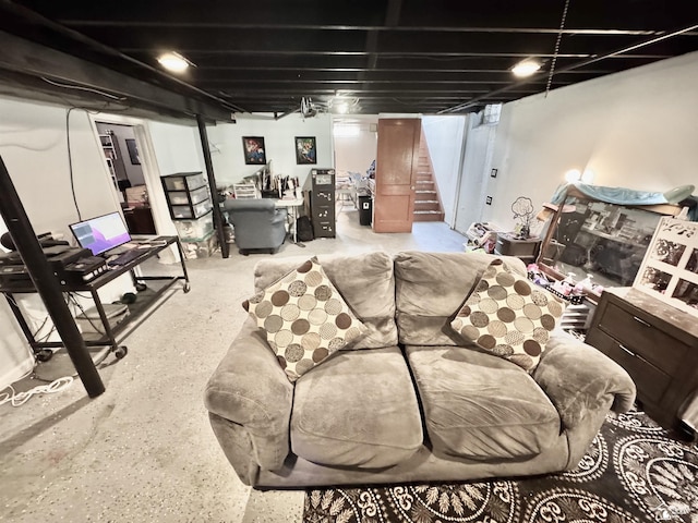 finished basement with stairway