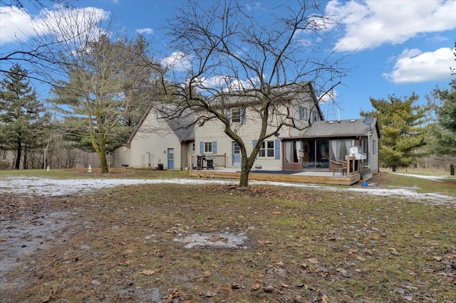 view of front of house with a wooden deck