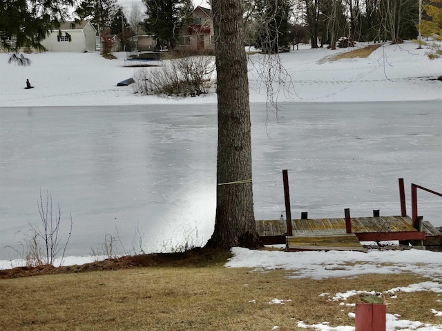 snowy yard with a dock