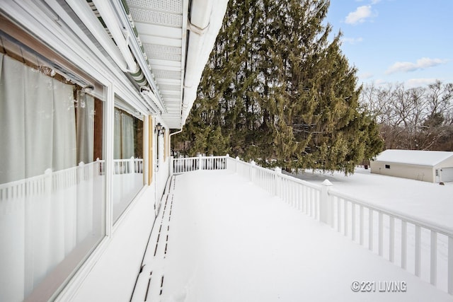 view of yard covered in snow