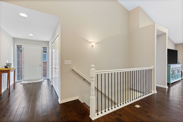 entryway with recessed lighting, baseboards, and hardwood / wood-style floors