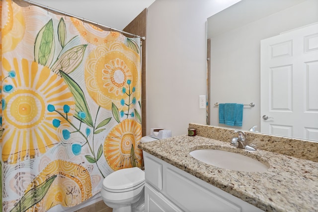 full bathroom featuring vanity, toilet, and a shower with curtain