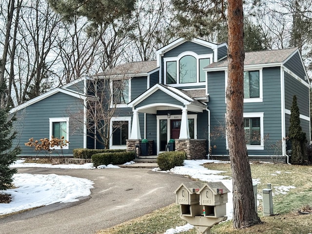 view of front of home featuring stone siding