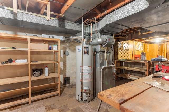 unfinished basement with water heater