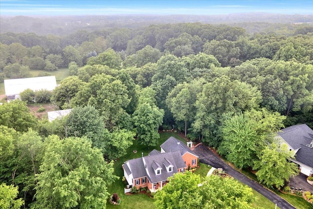 aerial view with a wooded view