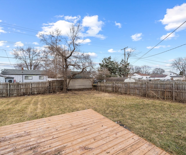 wooden deck with a lawn and fence private yard