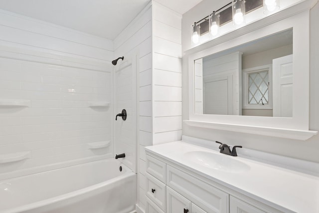 bathroom with shower / bathing tub combination and vanity