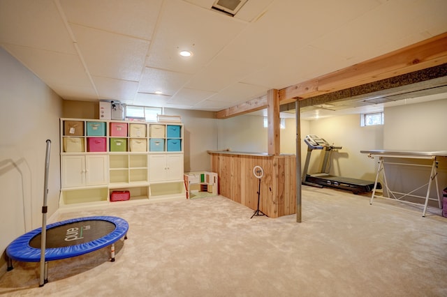 game room featuring recessed lighting and carpet