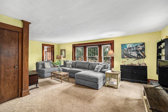 living room featuring light colored carpet