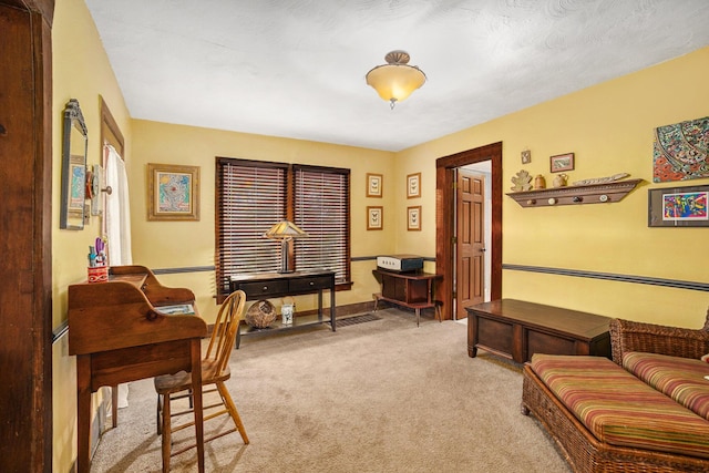 home office with light colored carpet