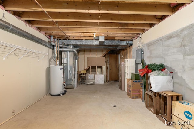 unfinished basement with gas water heater