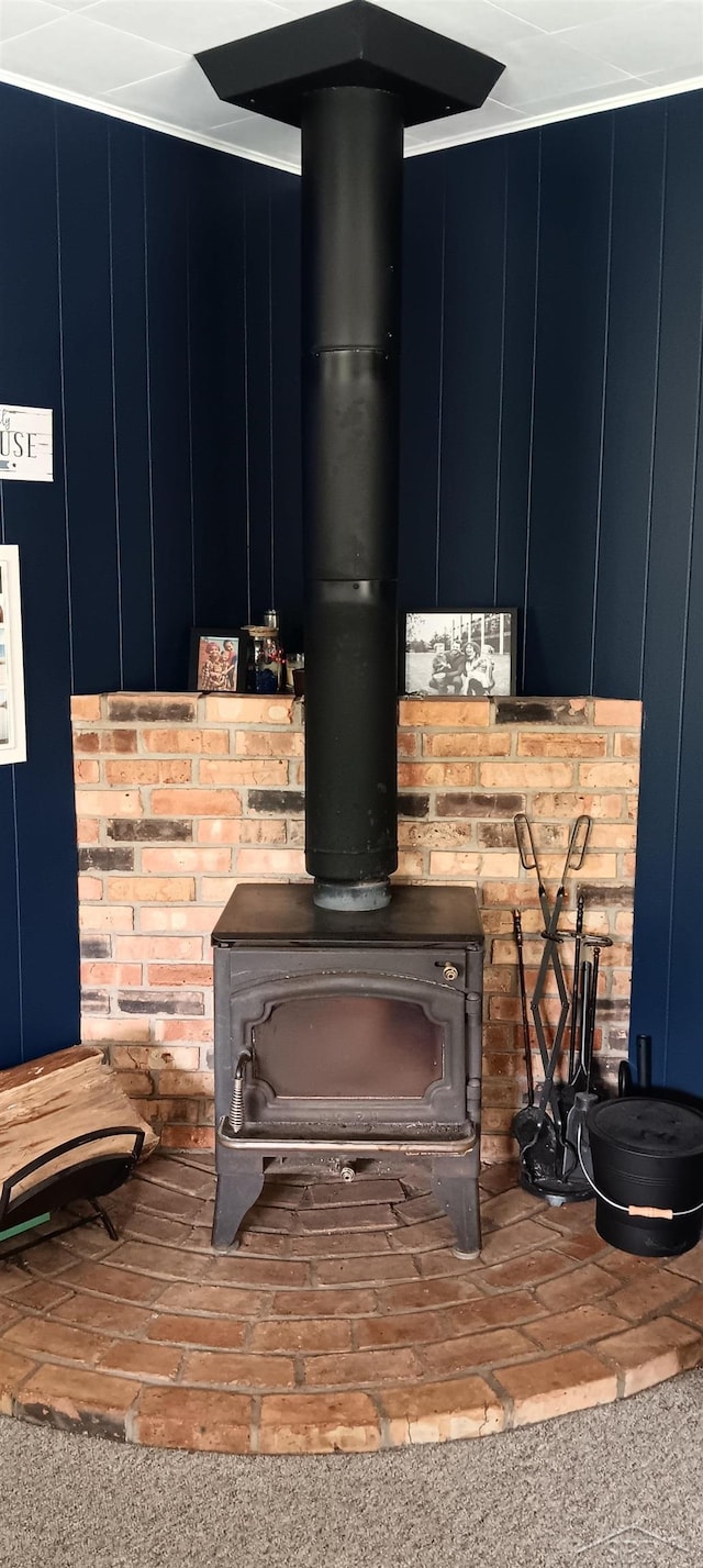 room details with a wood stove