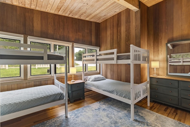 6863 Crystal Dr, Beulah, MI 49617 - bedroom with wooden walls, wood ceiling, and wood finished floors