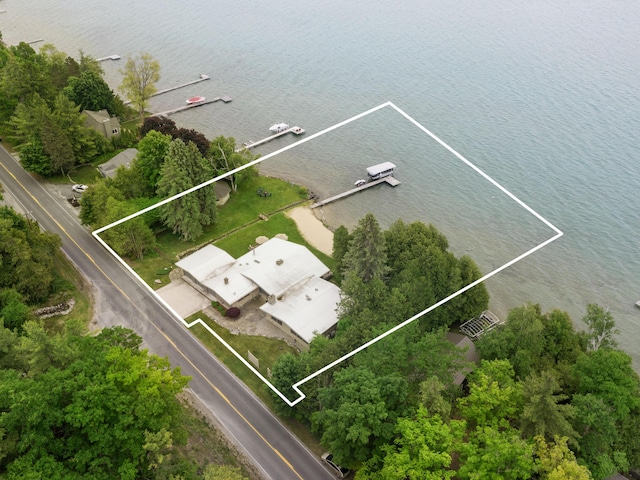 6863 Crystal Dr, Beulah, MI 49617 - aerial view of property's location featuring property boundaries highlighted and a large body of water