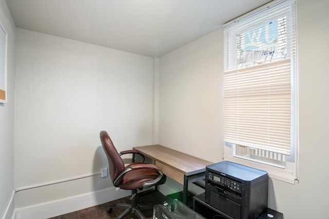 home office with wood finished floors