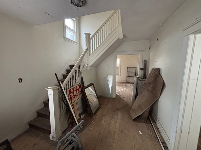 staircase with wood finished floors