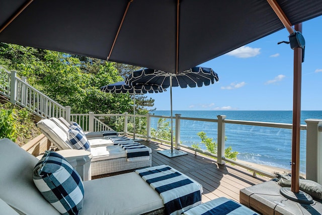 6059 Lakeshore Dr, West Olive, MI 49460 - wooden deck with a water view, a beach view, and an outdoor living space