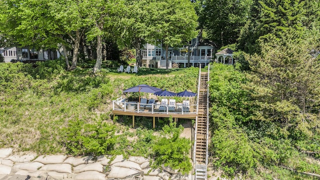 6059 Lakeshore Dr, West Olive, MI 49460 - rear view of property with stairs and a wooden deck