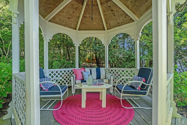 6059 Lakeshore Dr, West Olive, MI 49460 - wooden terrace with a gazebo and outdoor lounge area