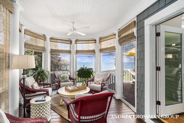 6059 Lakeshore Dr, West Olive, MI 49460 - sunroom / solarium featuring ceiling fan and wood ceiling