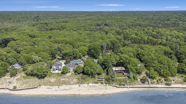 6059 Lakeshore Dr, West Olive, MI 49460 - drone / aerial view with a beach view, a water view, and a wooded view