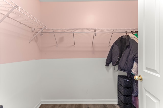 walk in closet featuring wood finished floors