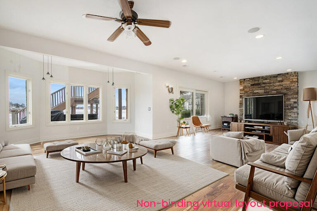 living room with light wood-style flooring, recessed lighting, a wealth of natural light, and baseboards