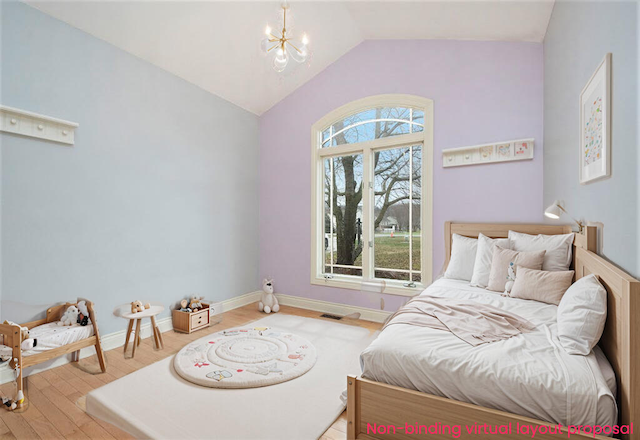 bedroom featuring visible vents, baseboards, vaulted ceiling, light wood-type flooring, and a chandelier