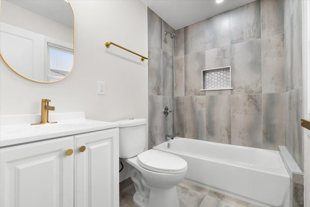 full bathroom with toilet, bathtub / shower combination, and vanity