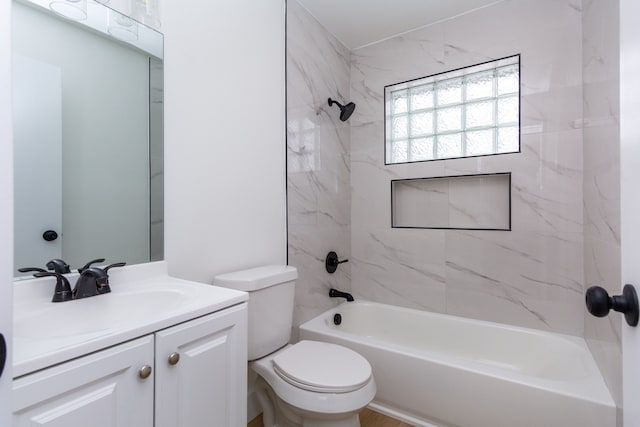 full bath with shower / bath combination, vanity, and toilet