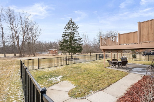 view of yard with a fenced backyard and a patio