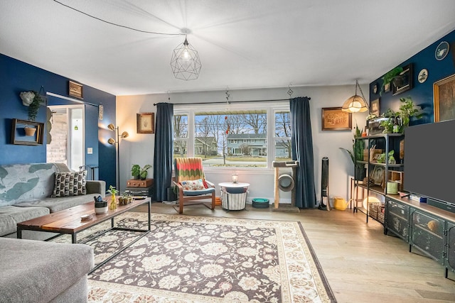 living room with wood finished floors