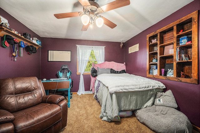 carpeted bedroom with a ceiling fan