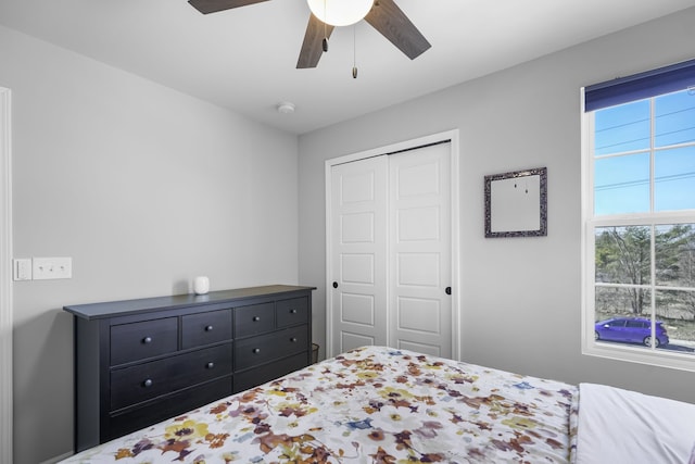 bedroom with a closet and ceiling fan