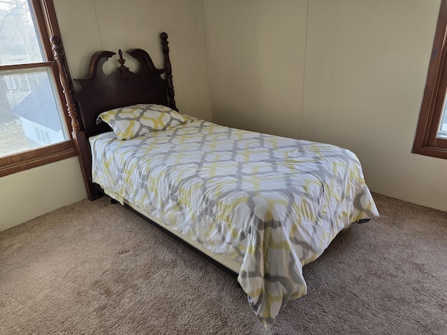 carpeted bedroom featuring multiple windows