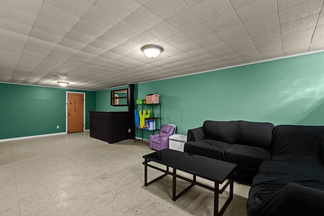 living room with light floors and baseboards