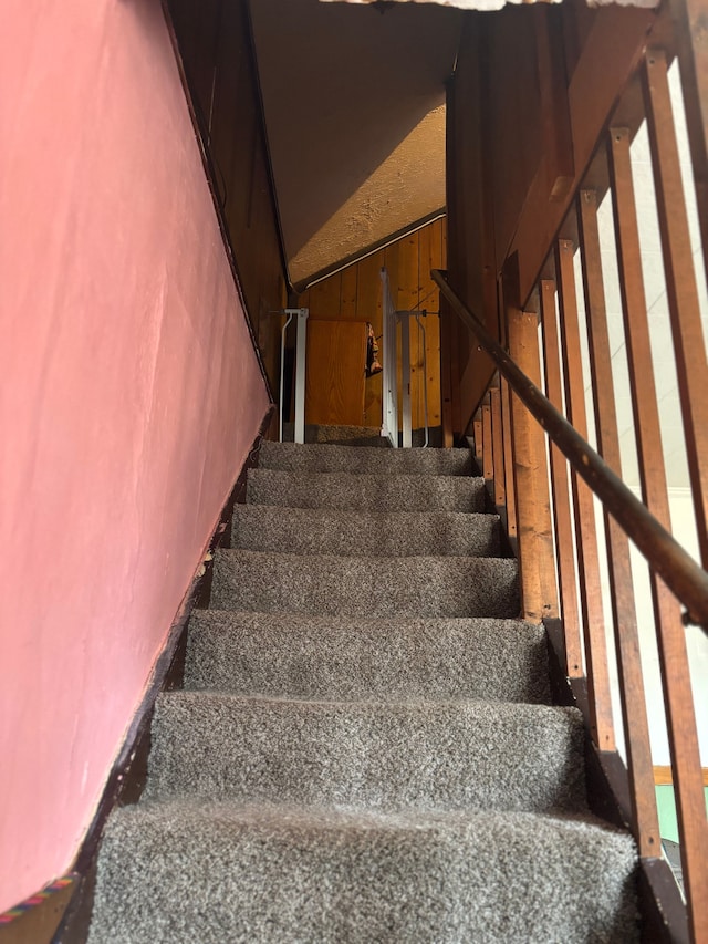 stairs with lofted ceiling