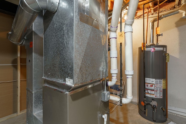 utility room with water heater and heating unit