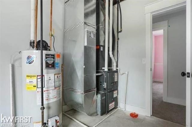 utilities with water heater and heating unit