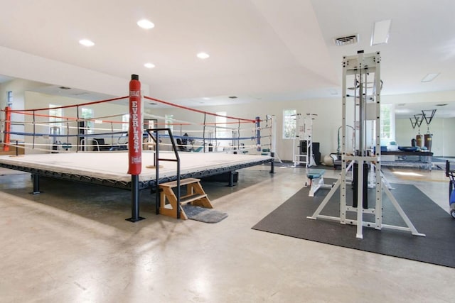 gym with visible vents and recessed lighting