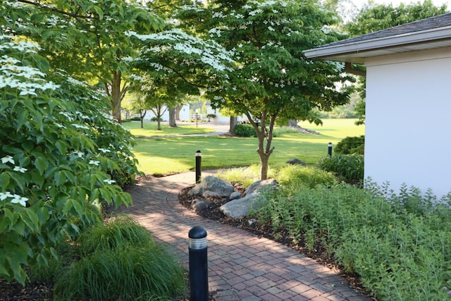 view of property's community with a lawn