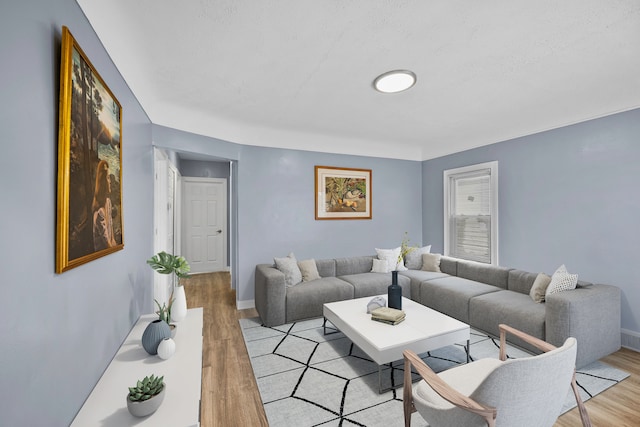 living area with light wood-style floors and baseboards