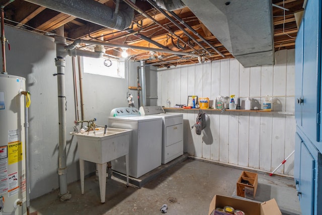 below grade area with washer and dryer and gas water heater