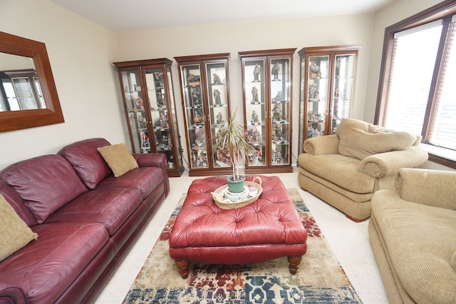 living area with carpet flooring