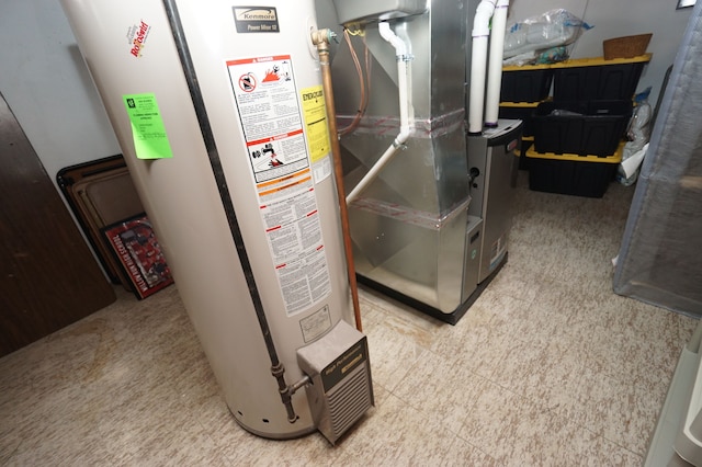 utility room with water heater and heating unit