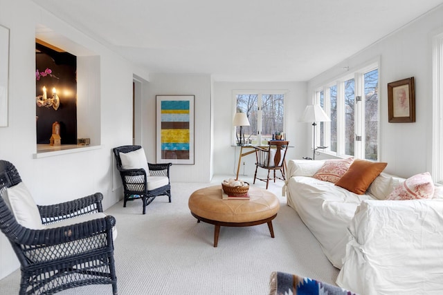 sitting room with carpet floors